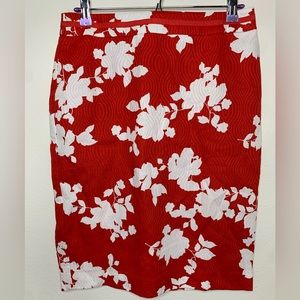 Red and white Floral Talbots Pencil Skirt Womens Size 4